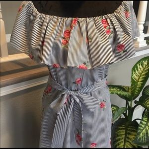 CK Off-shoulder black and white floral dress